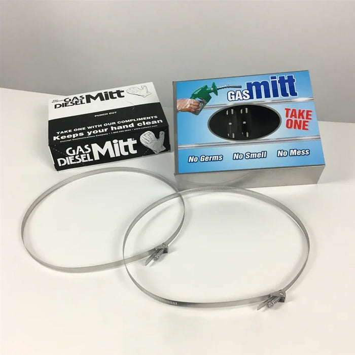 Gas Diesel Mitt hand protection for fuel pumps, clean no mess, with metal hose clamps