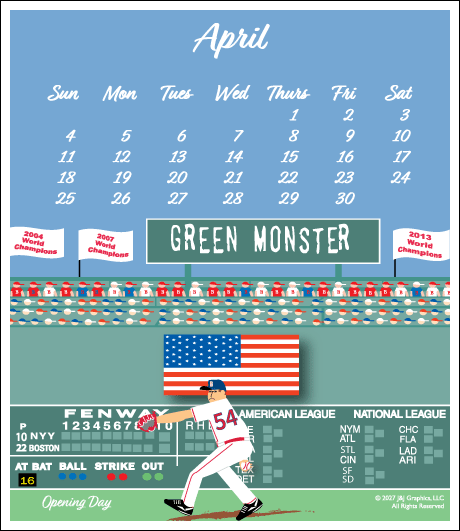 2027 Poster Calendar - 11 x 14 - Boston