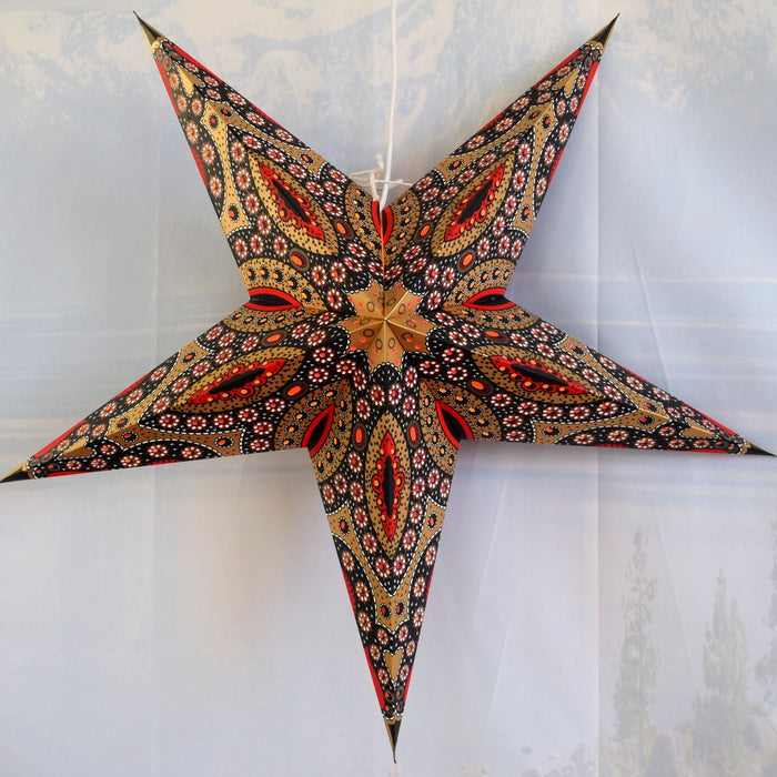 24 Inch Paper Star Lantern, Red Gold Starlight KIT with Pendant Light Included