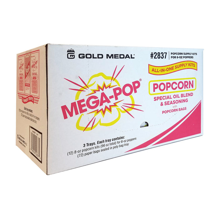 white cardboard box with Mega Pop logo