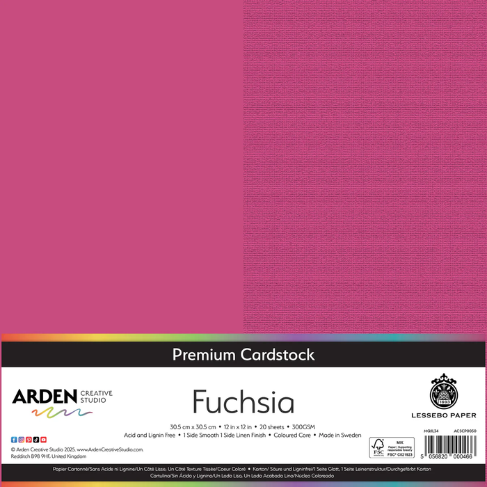 Arden Creative Studio Premium Cardstock Fuchsia 12in x 12in 300gsm 20 Pack