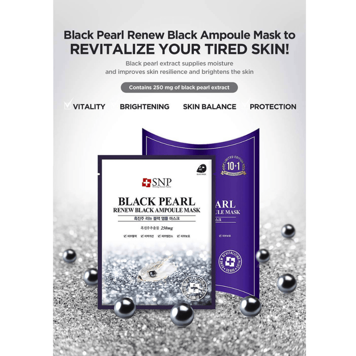 SNP Black Pearl Renew Black Ampoule Mask Box [10pcs] | La Cosmetique