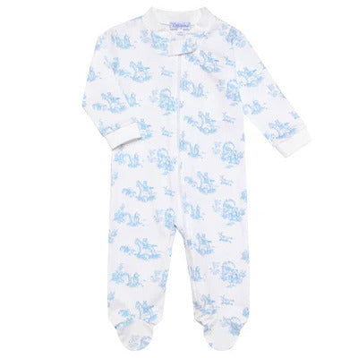 Blue Toile Zip Footie 0-3 mos