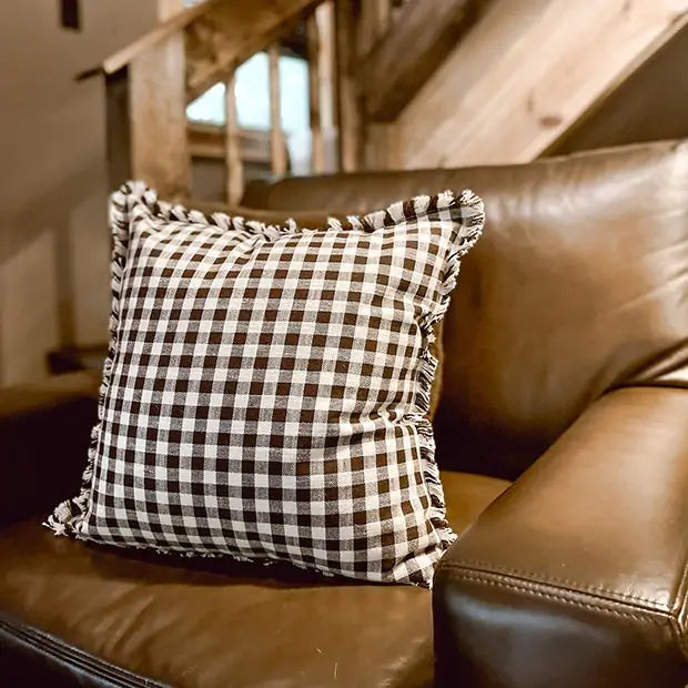 Brown and Cream Checkered Pillow