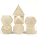 Cat's Eye White with Runes - Gemstone Engraved with Gold Stone Dice Foam Brain Games