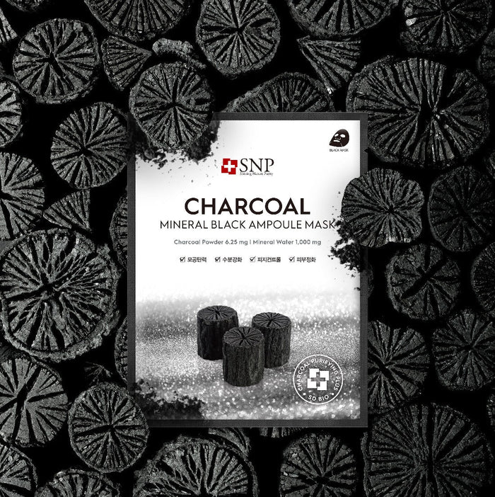 SNP Charcoal Mineral Black Ampoule Mask Box [10pcs] | La Cosmetique