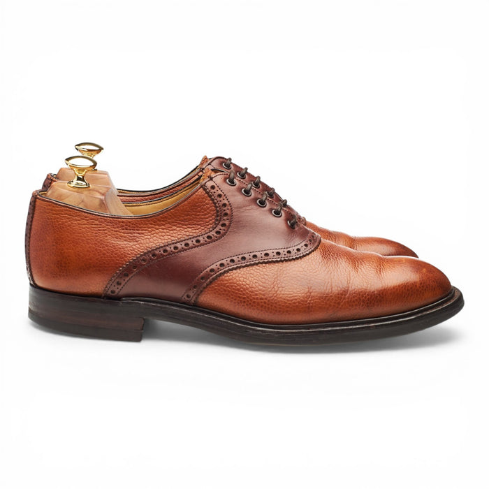 'George II' Tan Brown Grain Leather Saddle Oxford UK 9.5 F