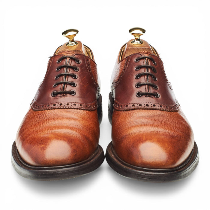 'George II' Tan Brown Grain Leather Saddle Oxford UK 9.5 F