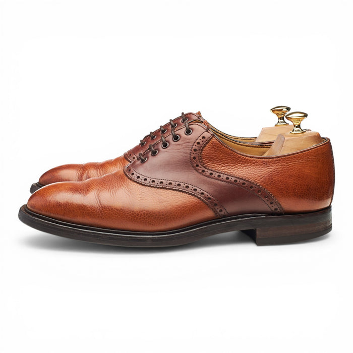 'George II' Tan Brown Grain Leather Saddle Oxford UK 9.5 F