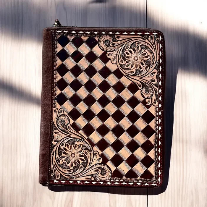 Hand Tooled Checkered Planner