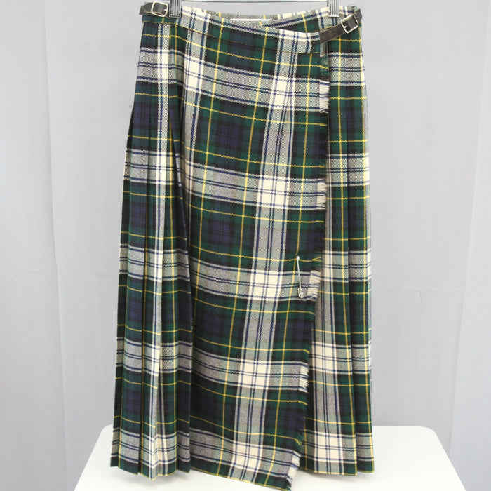 Laird-Portch Gordan Tartan Plaid Skirt Pleated Flat Front Leather Belt Waist 24"