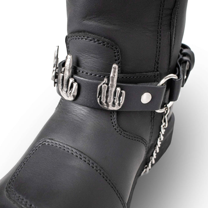 Milwaukee Leather Silver Middle Finger Emblem Boot Chain with Adjustable Strap - MLA3012