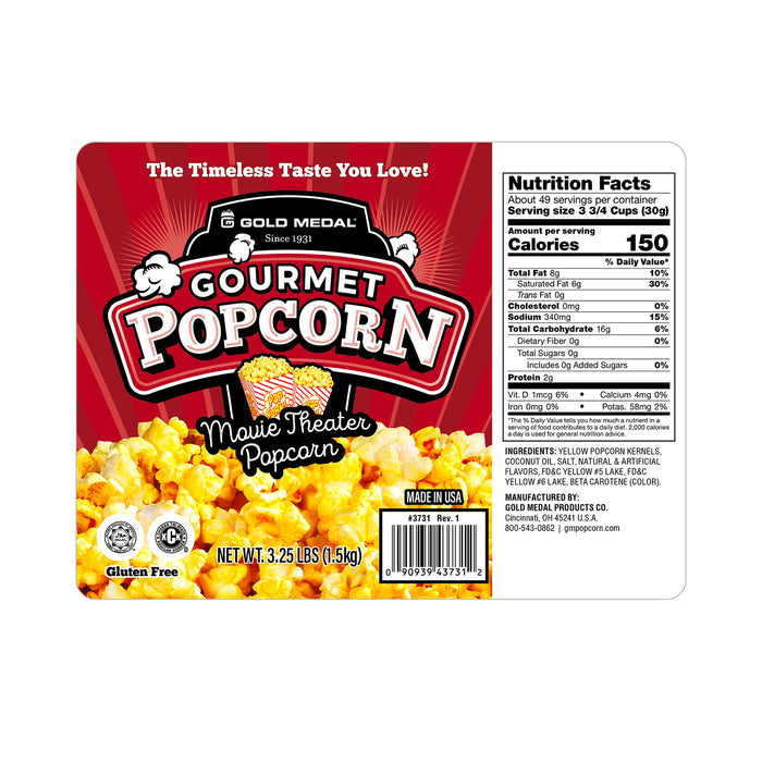 Movie Theater Popcorn gourmet popcorn label with nutritional information