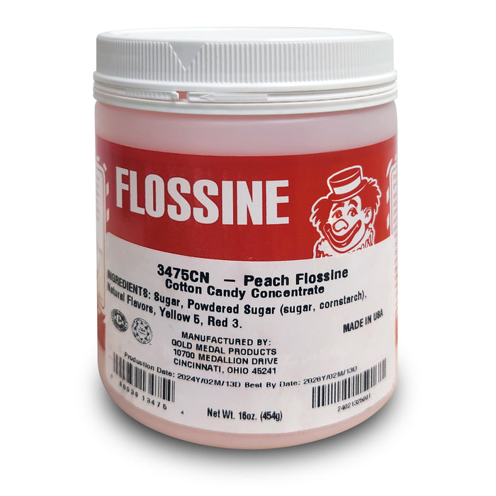 A single jar of Peach Flossine isolated on a white background