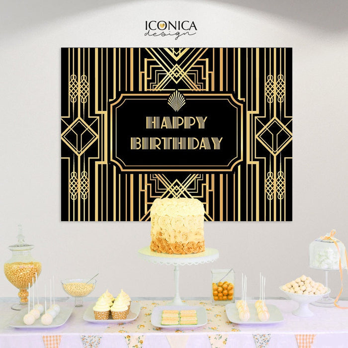 Personalized Art Deco Backdrop, Roaring 20s Party Banner