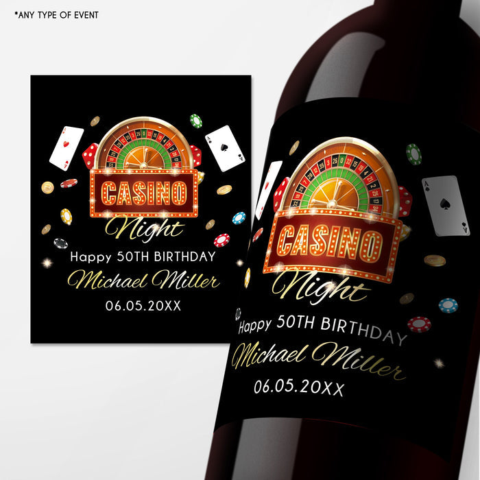 Personalized Casino Birthday Wine Label, Milestone Age, Cheers to 50 Years