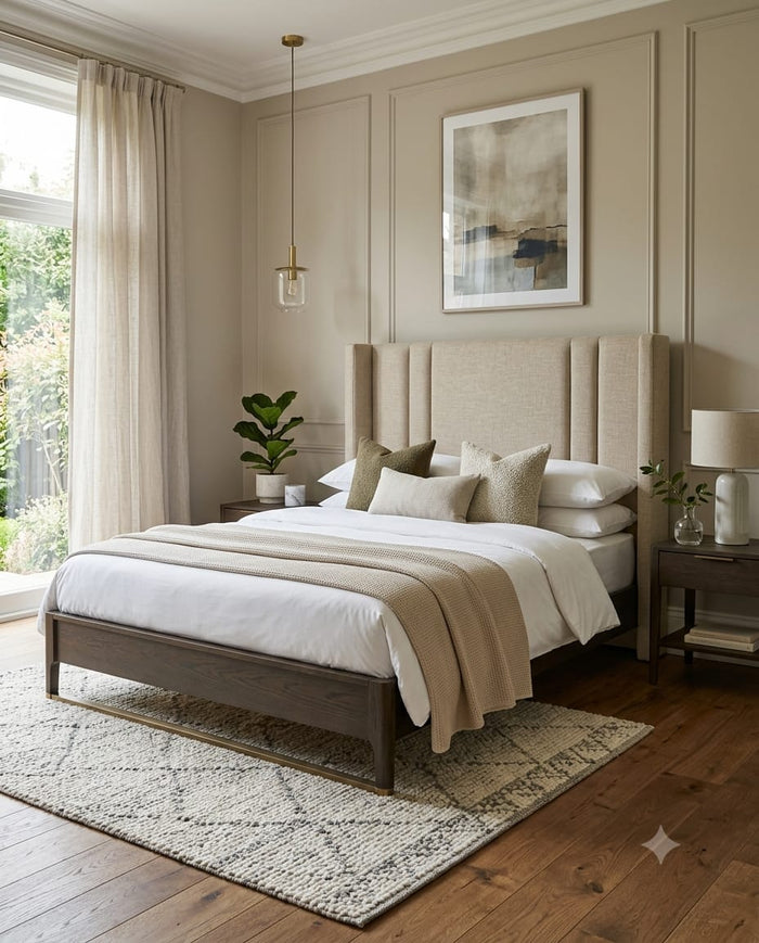Space saving single bed with modern headboard