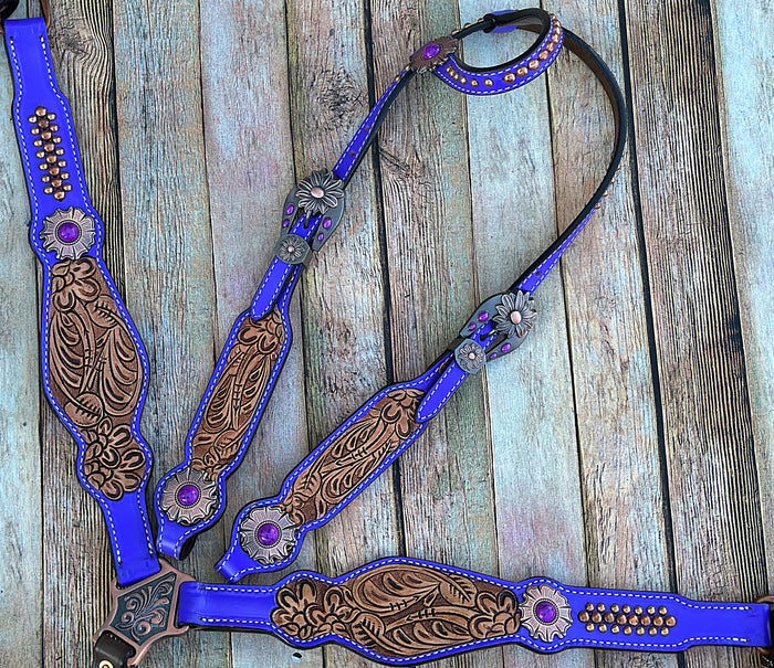 Purple Tooled Tack Set