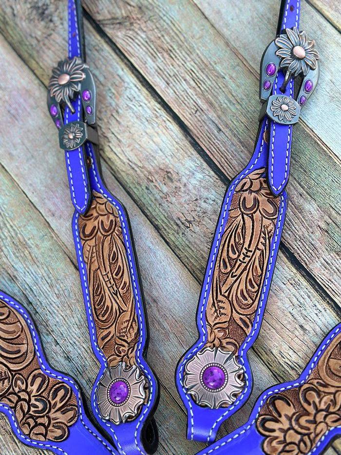 Purple Tooled Tack Set