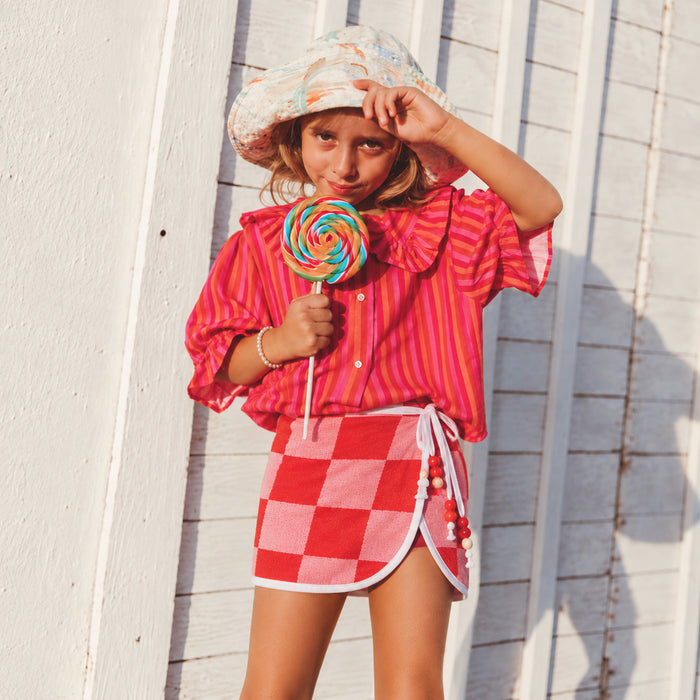 Red&Pink Checkered Towel Wrap