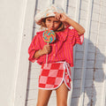 Red&Pink Checkered Towel Wrap