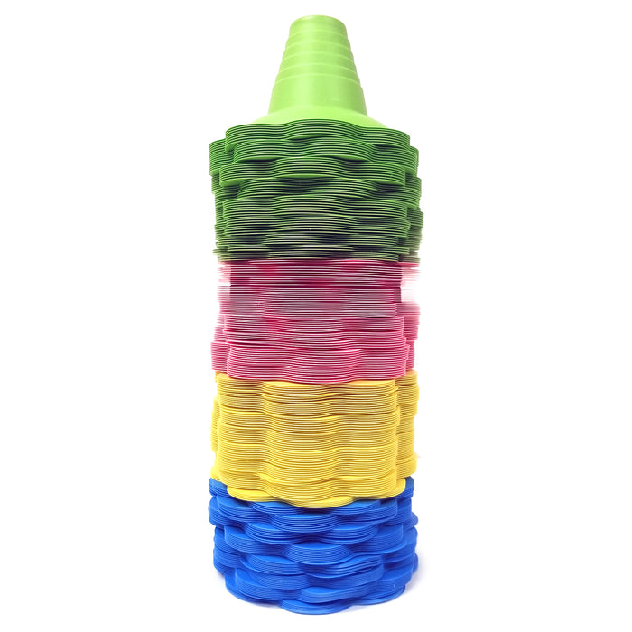 stacked plastic flower-shaped Sno-Kone cups
