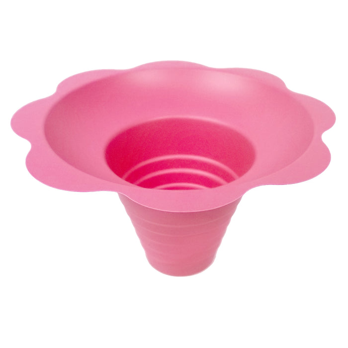 large pink plastic flower-shaped Sno-Kone cup