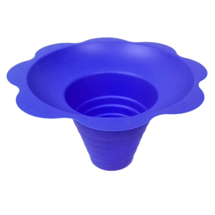large blue plastic flower-shaped Sno-Kone cup