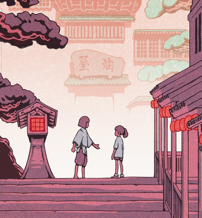 Spirited Away (Ukiyo-e A New Friend from Long Ago) by Jed Henry, 12" x 17" Archival pigment print on handmade Japanese paper