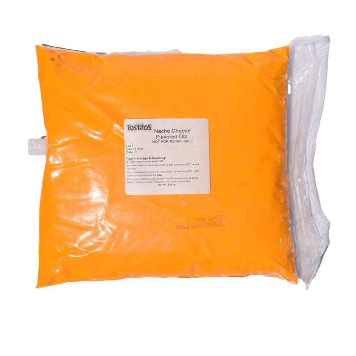 140 ounces of Tostitos Nacho Cheese dip in a clear plastic bag.
