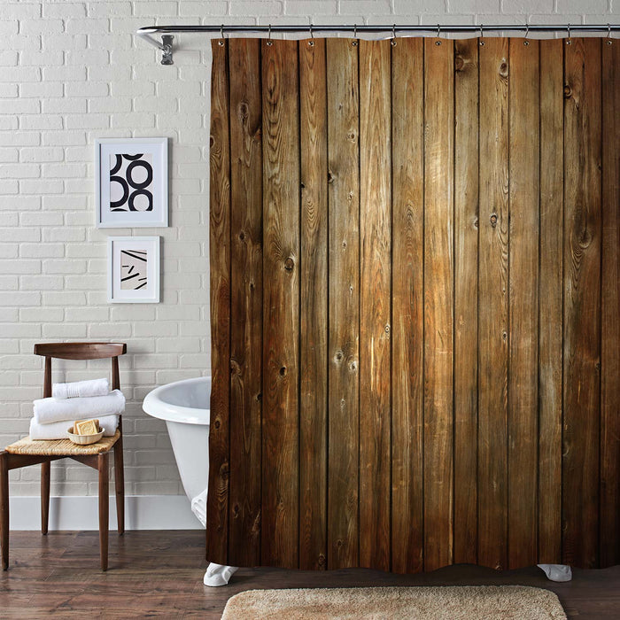 Weathered Wooden Planks with Natrual Pattern Shower Curtain - Brown
