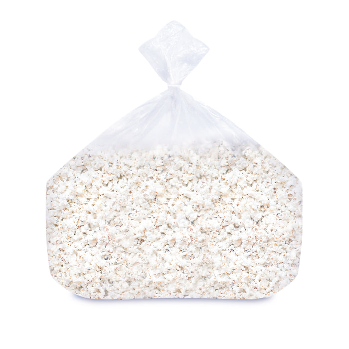 Clear bag of white popcorn