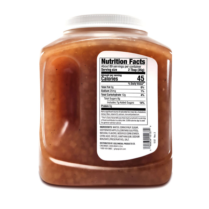 Back view of World's Greatest Apple Topping container.